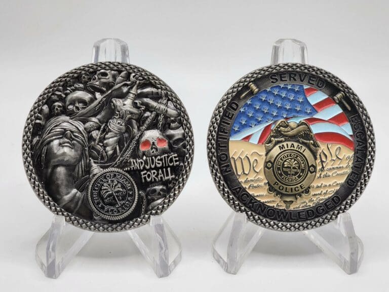 Custom antique-finish challenge coin with American flag