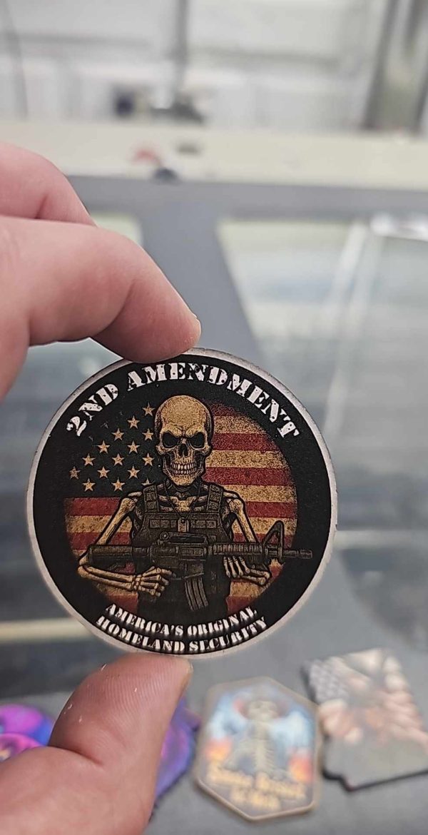 UV Printed Leatherette Patch 2nd Amendment Skeleton 2A-001