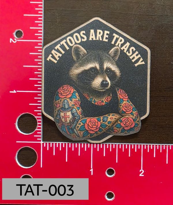 UV Printed Leatherette Patch Raccoon Tattoos are Trashy TAT-003