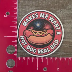 UV Printed Leatherette Patch Makes Me Want A Hot Dog RedLeatherette Patch CO-01