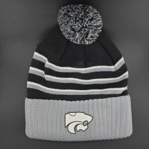 Black Edison Pom Beanie with Silver Wildcat
