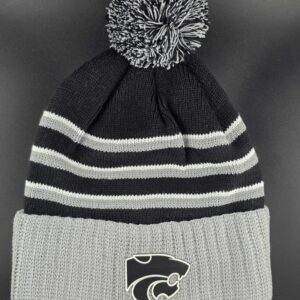 Black Edison Pom Beanie with Silver Wildcat